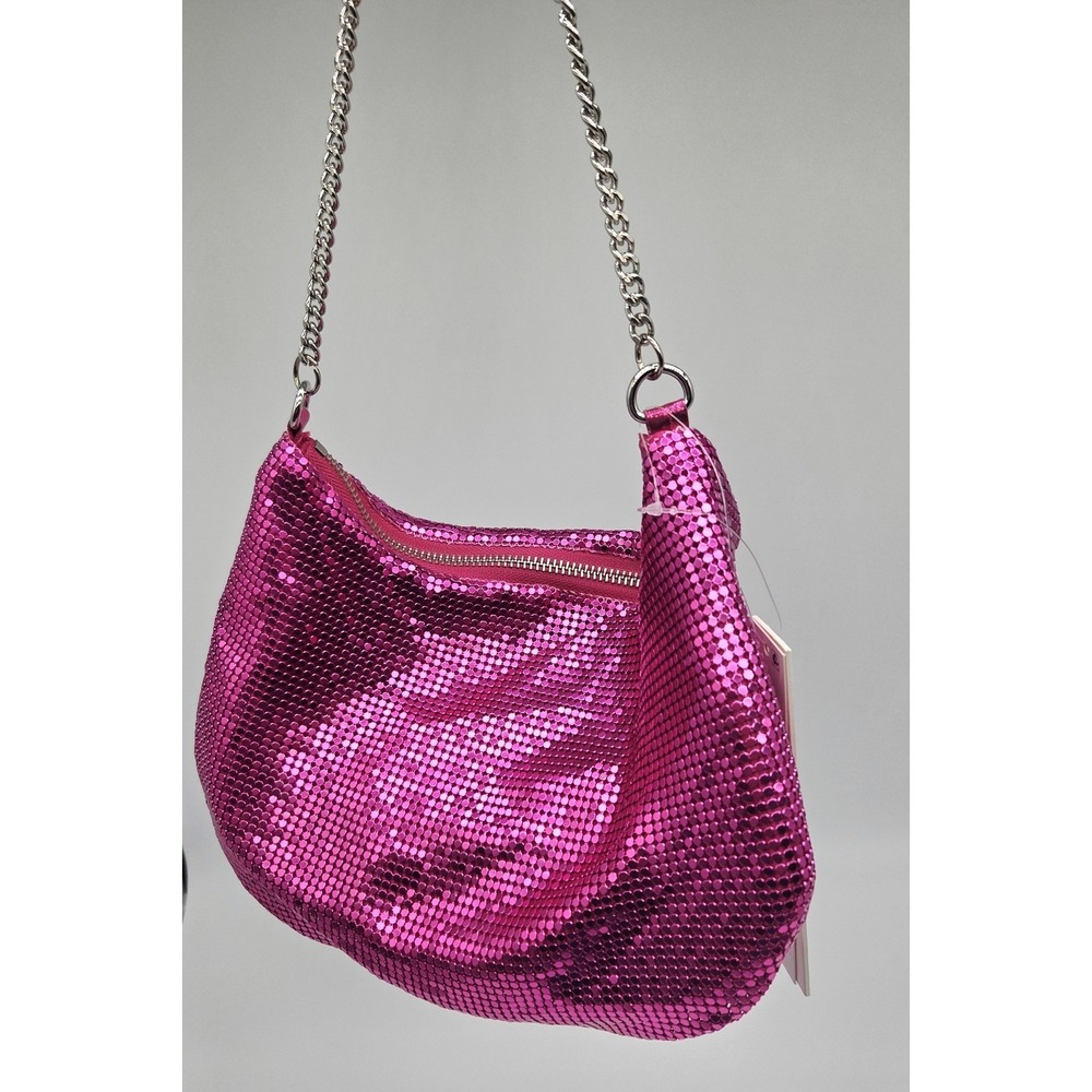 AQUA Small Mesh Baguette Mettalic‎ Shoulder Bag In ULT PINK MAgenta MSRP $98.00